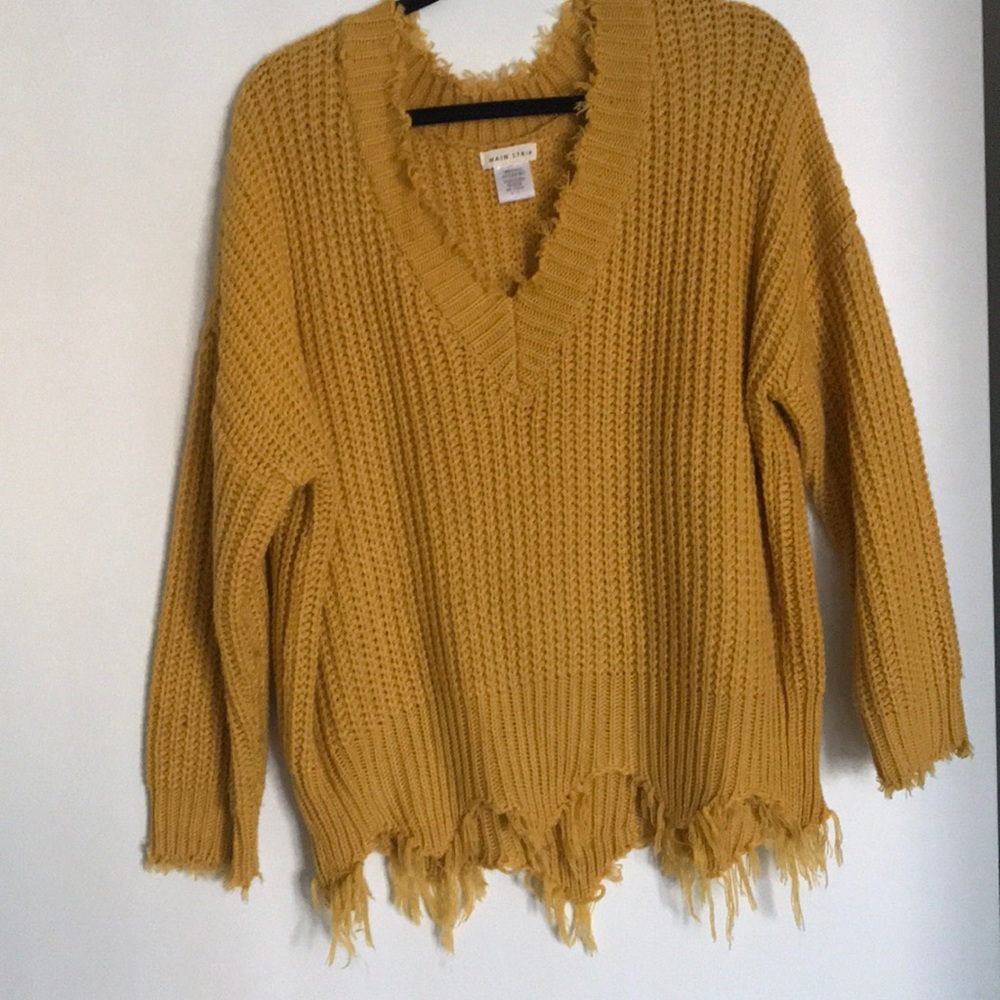 Mustard yellow distressed sweater